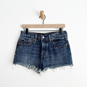 Levi's Premium 501 HIGH RISE WOMEN'S SHORTS Raw Hem Size 24 Medium Wash Blue
